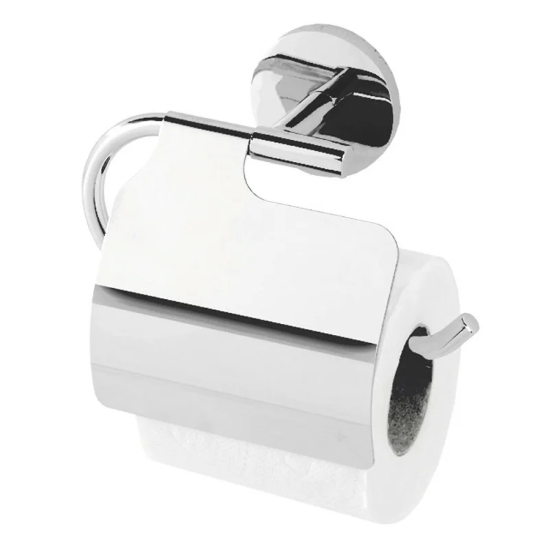 Porta rotolo a muro con coperchio in acciaio cromato Bora