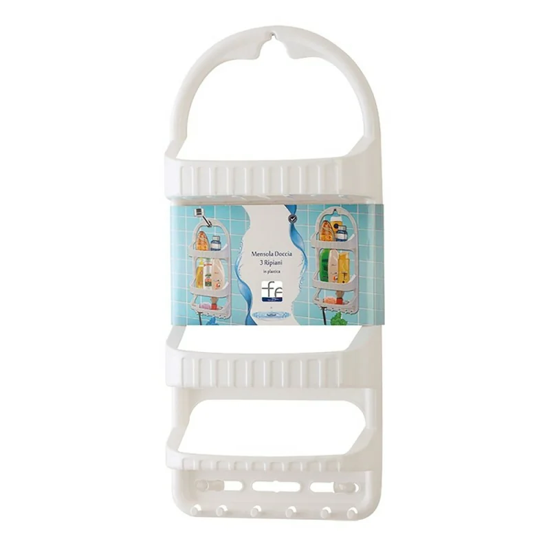 Portasapone per doccia bianco con 3 ripiani e 6 ganci lato inferiore