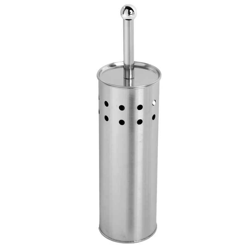 Portascopino d'appoggio in acciaio satinato con spazzola e contenitore