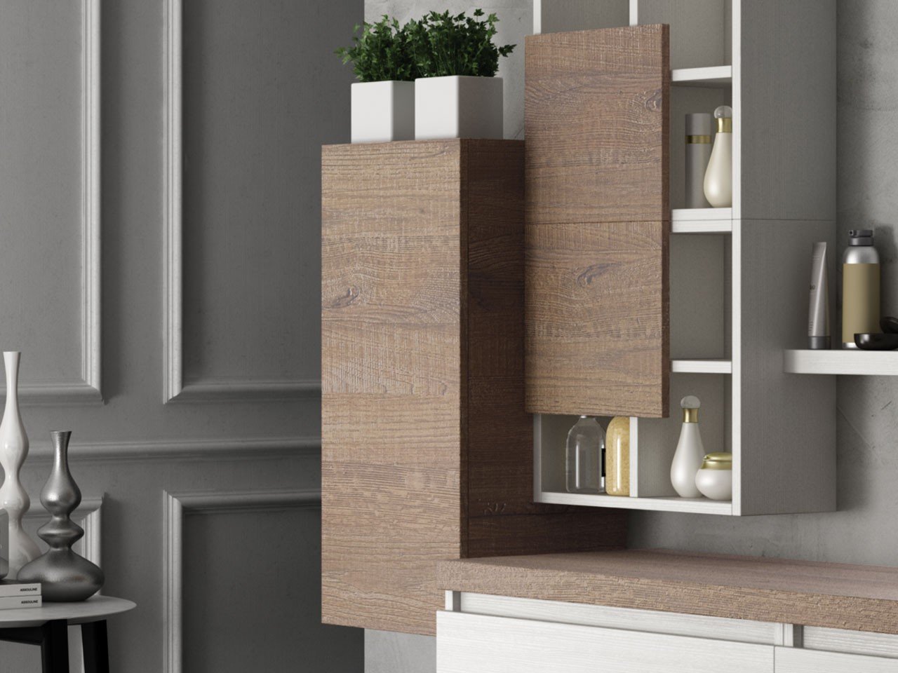 Pensile Bagno Qubo H80 Cm con Anta Sherwood-9008920