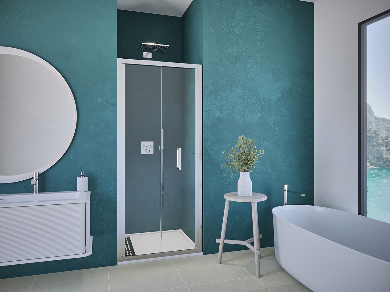 Porta Doccia a Soffietto Renu cm 76xH195 Est 70/76 Cristallo 6mm Trasparente Cromo-70056