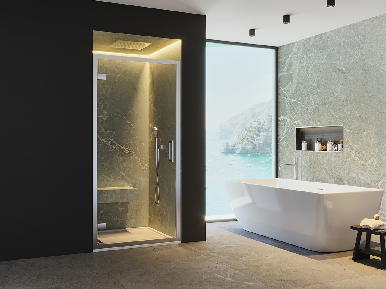 Porta Doccia a Battente Renu cm 76xH195 Est 70/76 Cristallo 8mm Trasparente Cromo-70193