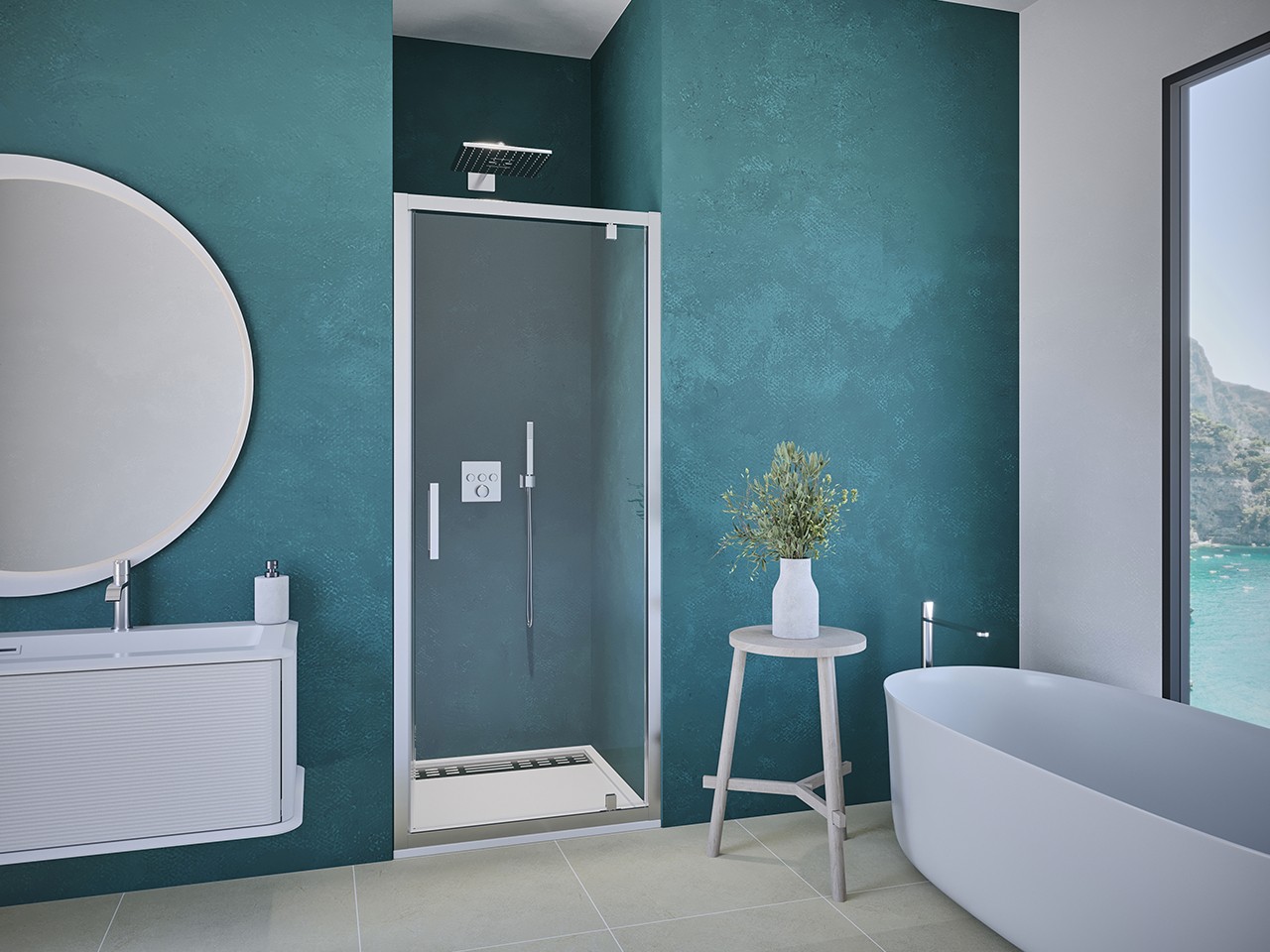 Porta Doccia a Battente Pivot Renu cm 76xH195 Est 70/76 Cristallo 8mm Trasparente Cromo-70074