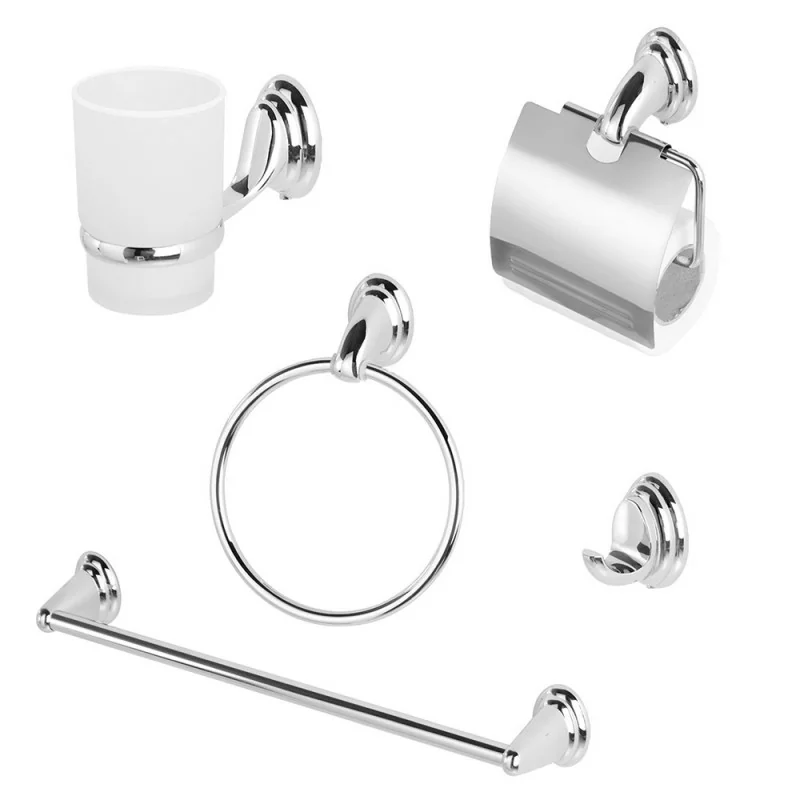 Set accessori bagno a muro 5 pezzi in vetro satinato con supporti cromati Facile