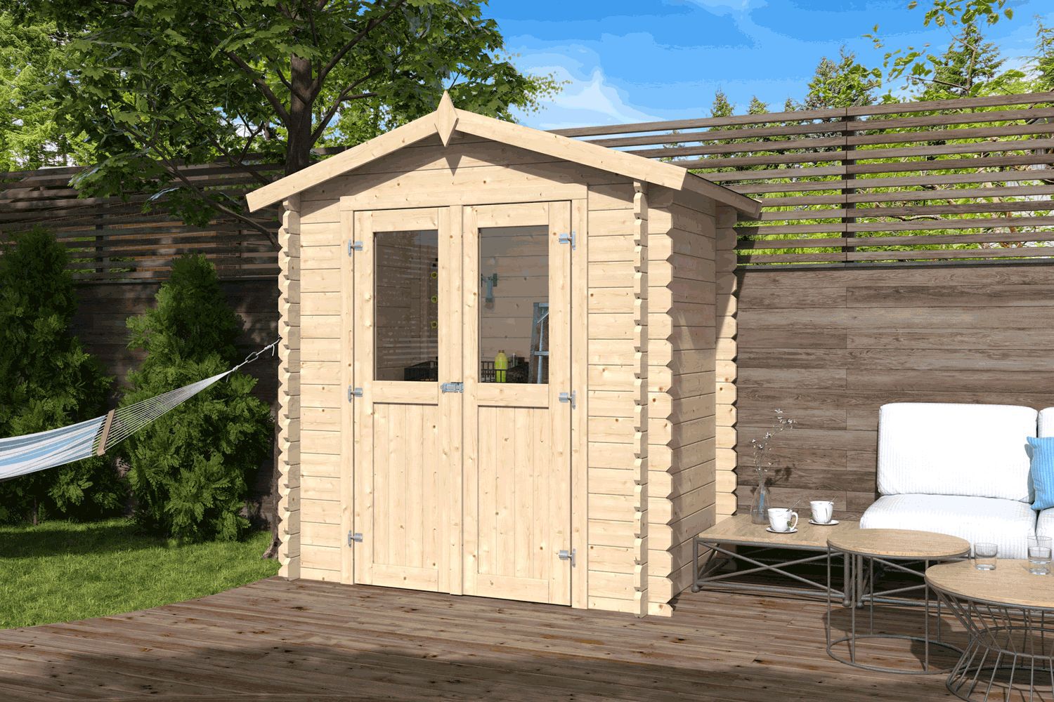 Casetta da giardino prefabbricata "Grünau", spessore 19 mm - 118 x 193 cm (p x l) - incl. tetto in legno massello e cartone catramato