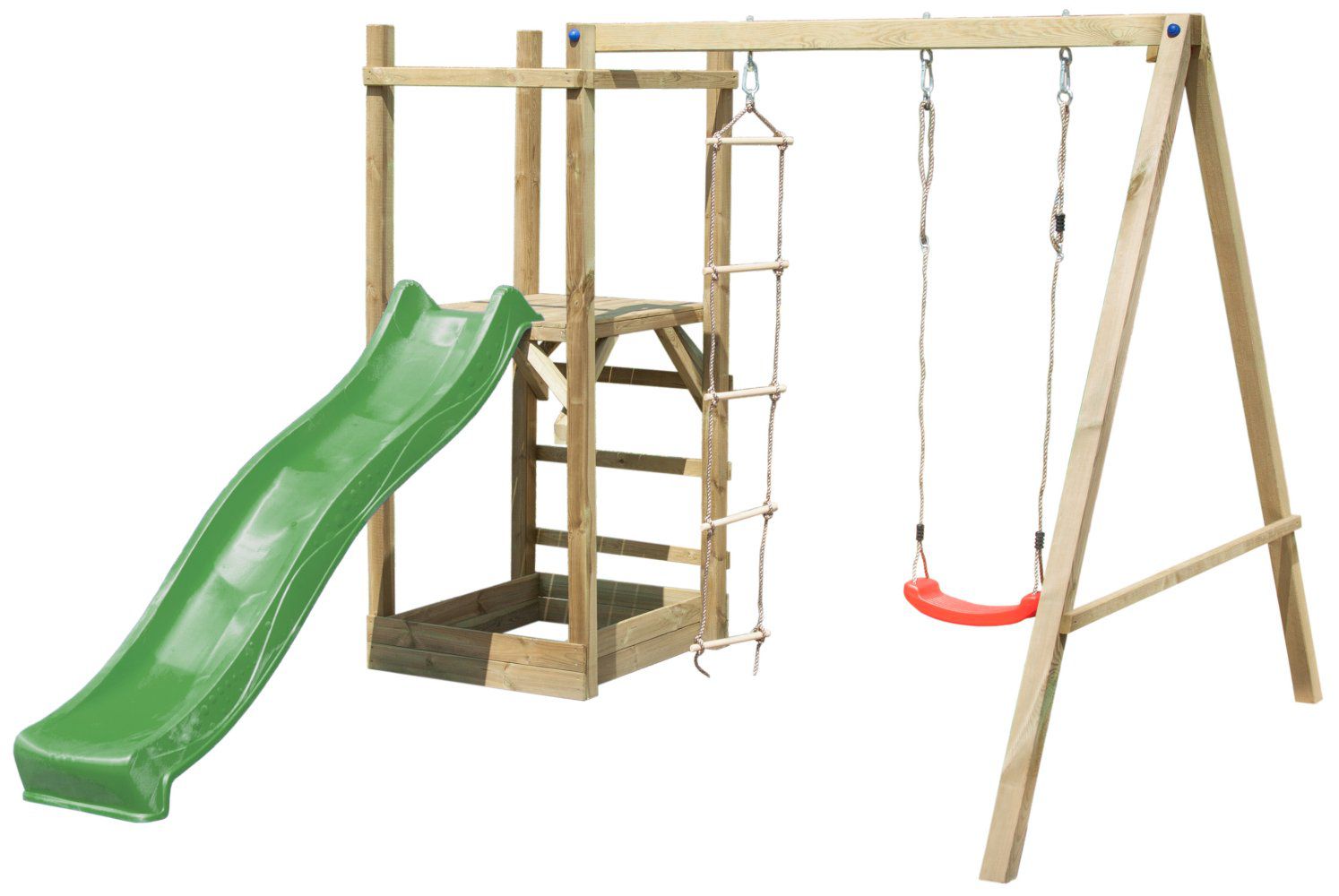 Torretta gioco "18" incl. scivolo a onde, altalena singola, sabbiera, scala in corda - 290 x 300 cm (l x p)