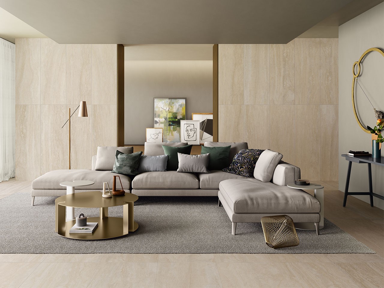 Piastrella Sottile 5 mm Slim Travertino Beige 50X150 Gres Effetto Travertino-69133