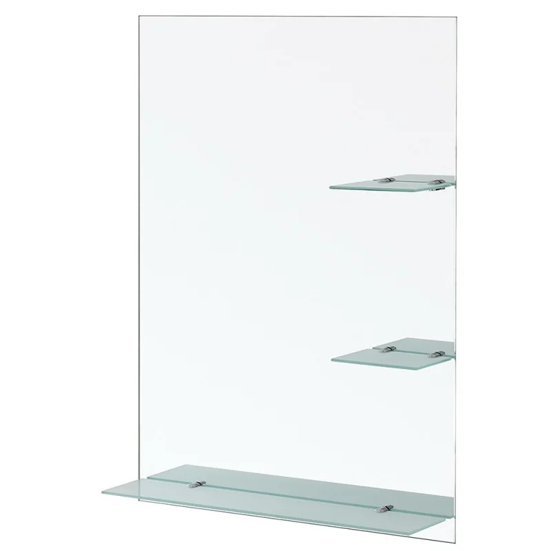 Specchio bagno 60x80 cm a filo lucido con mensole in vetro satinato