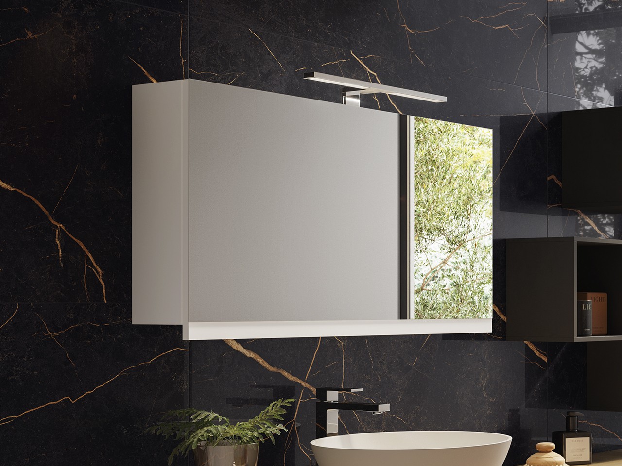 Specchio Contenitore Orizzontale TOUCH L90xP17xH51 cm Bianco Opaco-69167