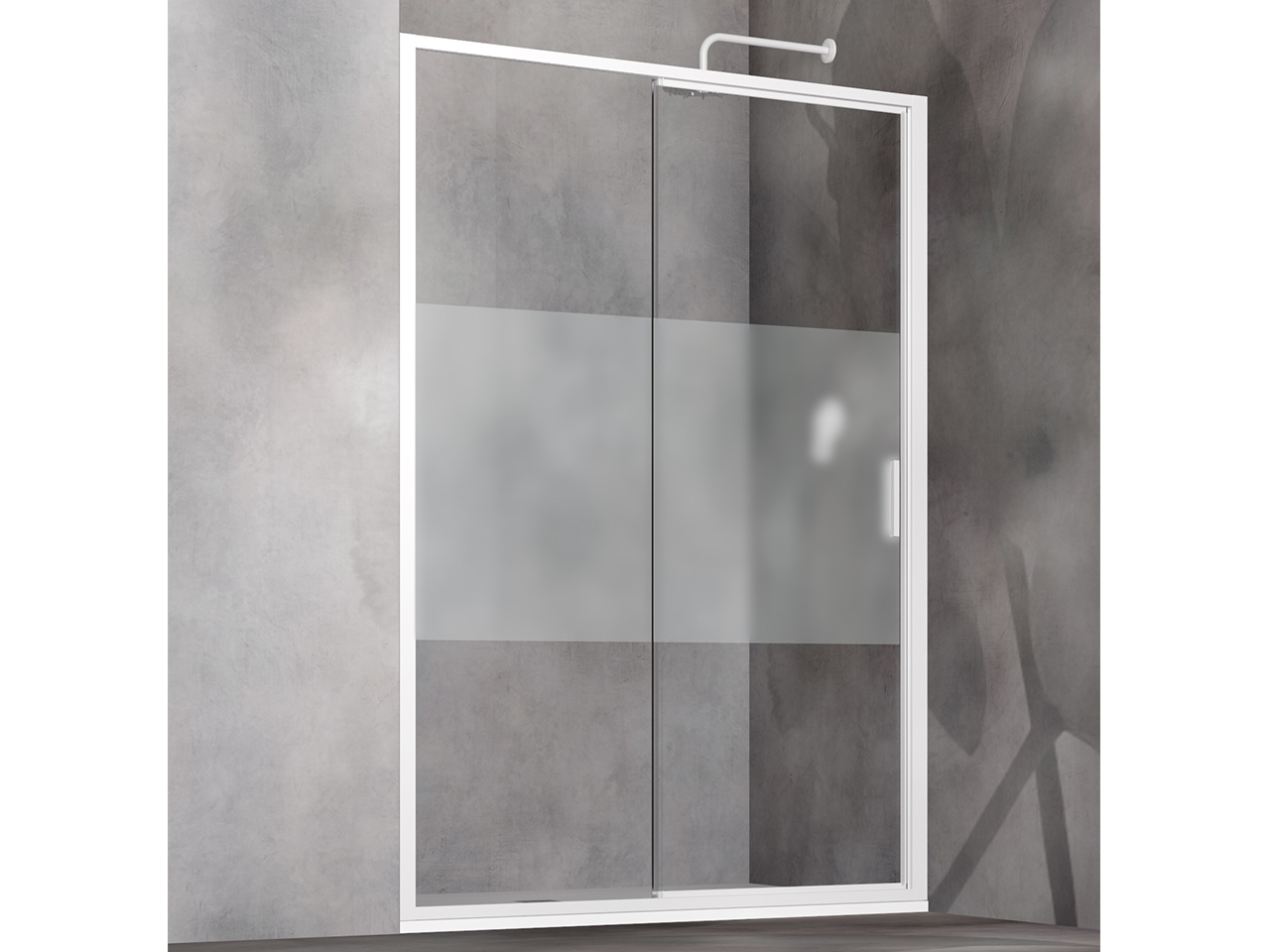 Porta Doccia Start cm H190. Est 96/102 100 a 1 Anta Scorrevole Cristallo con Banda Satinata e Profilo Bianco Lucido-9012193