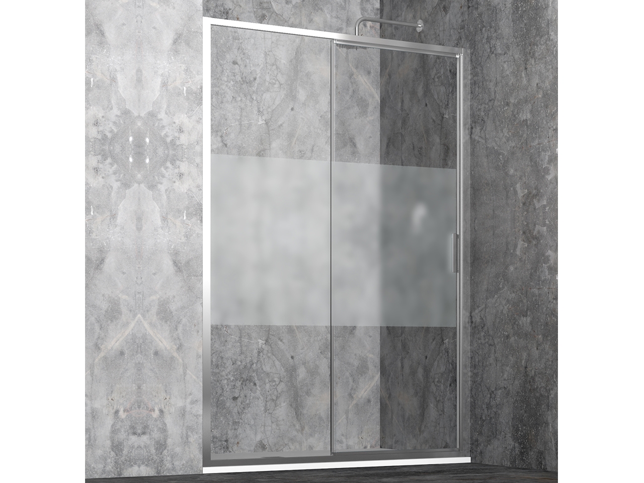 Porta Doccia Start cm H190. Est 96/102 100 a 1 Anta Scorrevole Cristallo con Banda Satinata e Profilo Cromo-9012194