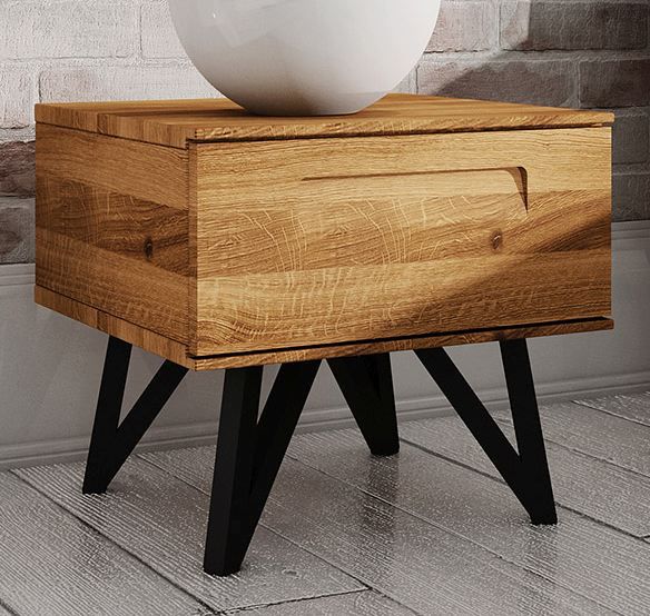 Comodino "Masterton" 04, rovere massello selvatico, oliato - 42 x 45 x 45 cm (h x l x p)