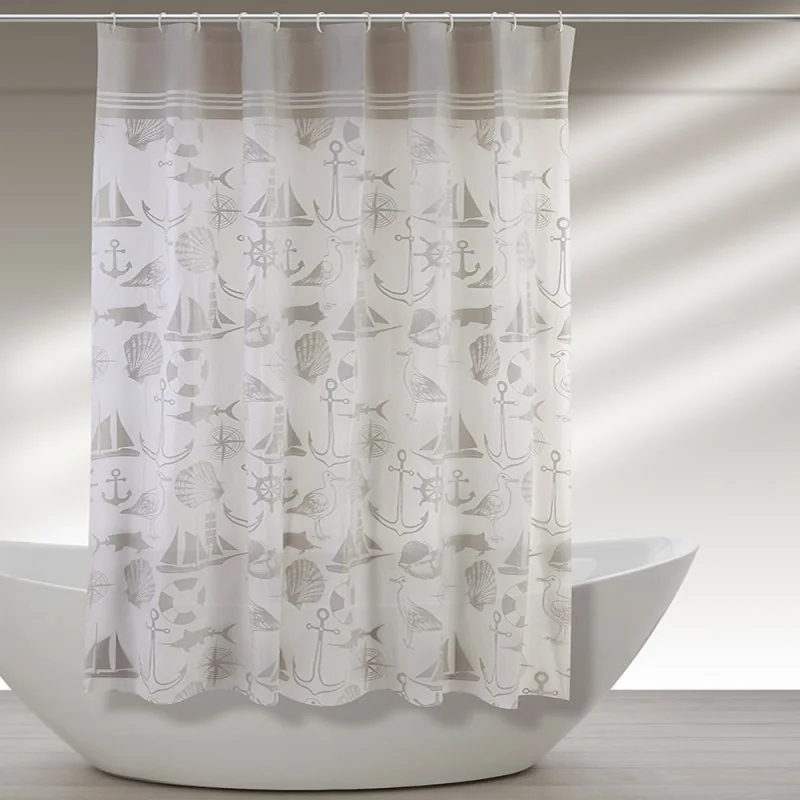 Tenda doccia 120x200 cm in acrilico con motivi marini completa di ganci
