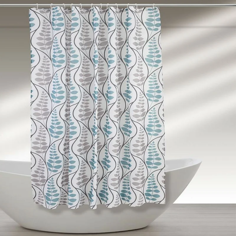 Tenda doccia 120x200cm in poliestere dalla fantasia a foglie con ganci