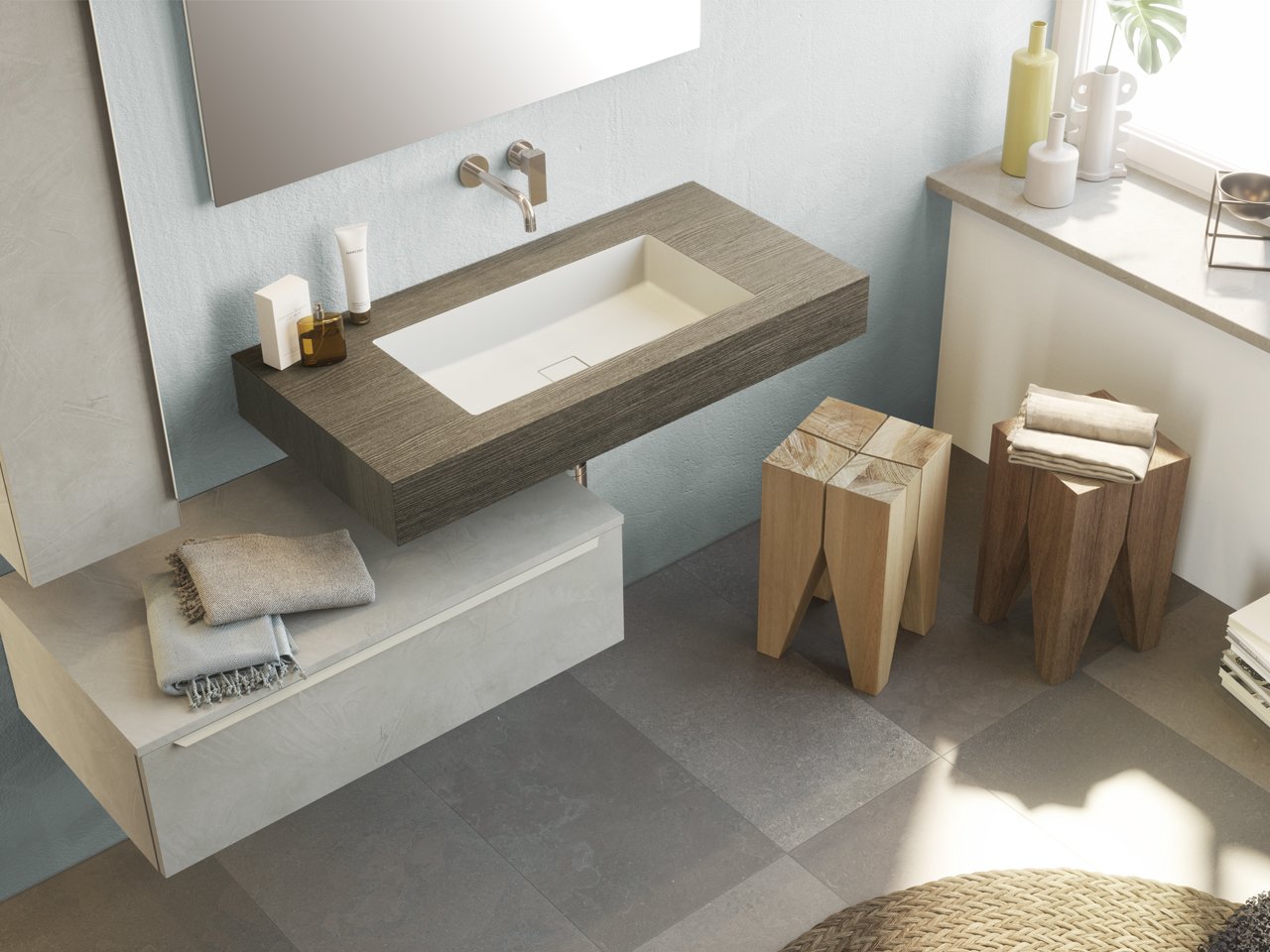 Mensola con Lavabo Bagno Integrato Topsy Unitop Cm. 100 Industrial-16482