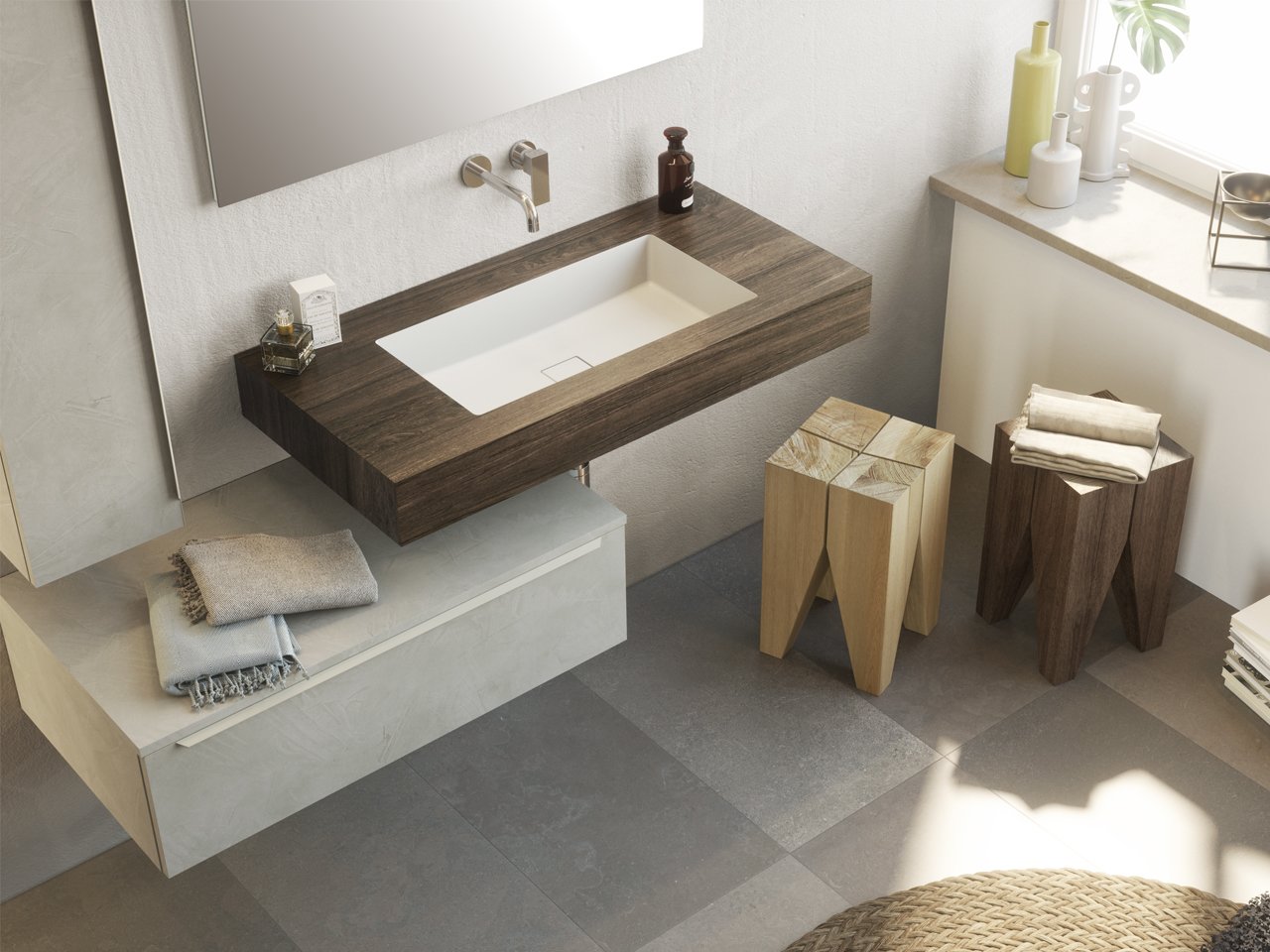 Mensola con Lavabo Bagno Integrato Topsy Unitop Cm. 100 Old Wood-16483