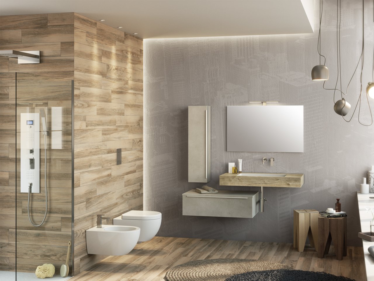 Mensola con Lavabo Bagno Integrato Topsy Unitop Cm. 100 Natural Oak-18190