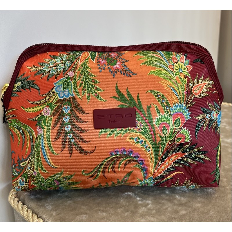 TROUSSE GEOMETRICA GRANDE ARANCIONE 21X14X6 CM. RIFINITURE BORDEAUX ETRO PROFUMI