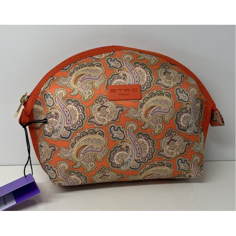 TROUSSE TONDA GRANDE SFONDO/RIFINITURE ARANCIONE 24X17 CM. ETRO PROFUMI