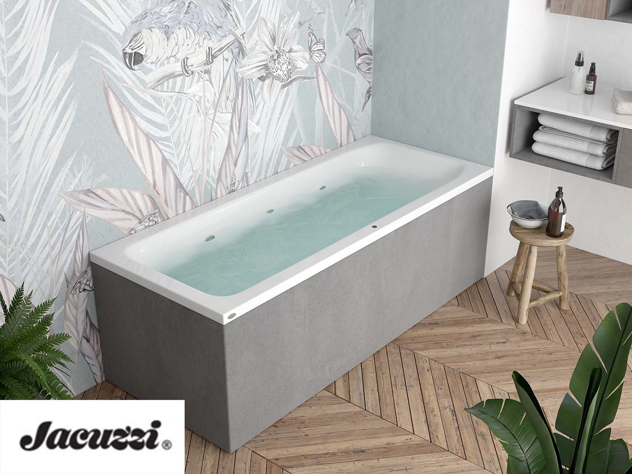 Vasca Idromassaggio Jacuzzi® Silk 170x70 Destra con 8 Bocchette e Finitura Effetto Cemento-9012451