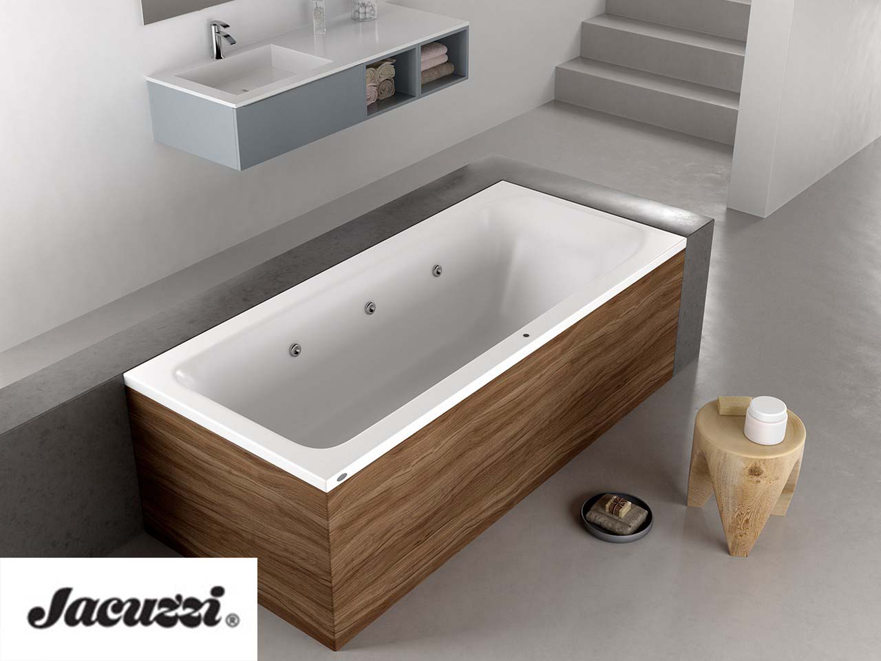 Vasca Idromassaggio Jacuzzi® Silk 170x70 Destra con 8 Bocchette e Finitura Effetto Legno Dark Oak-9012452