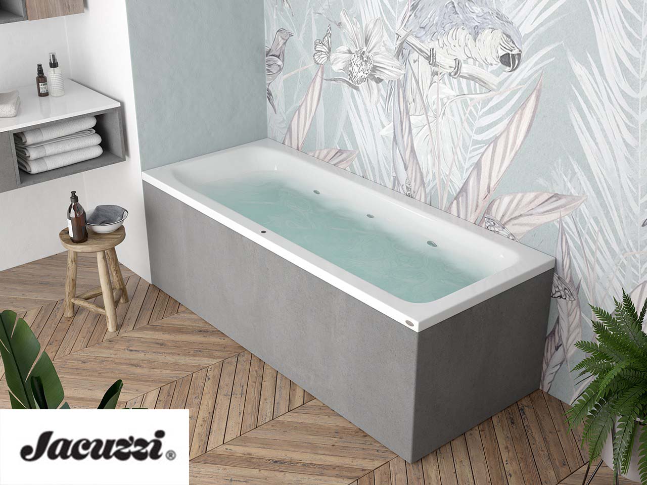 Vasca Idromassaggio Jacuzzi® Silk 170x70 Sinistra con 8 Bocchette e Finitura Effetto Cemento-9012453