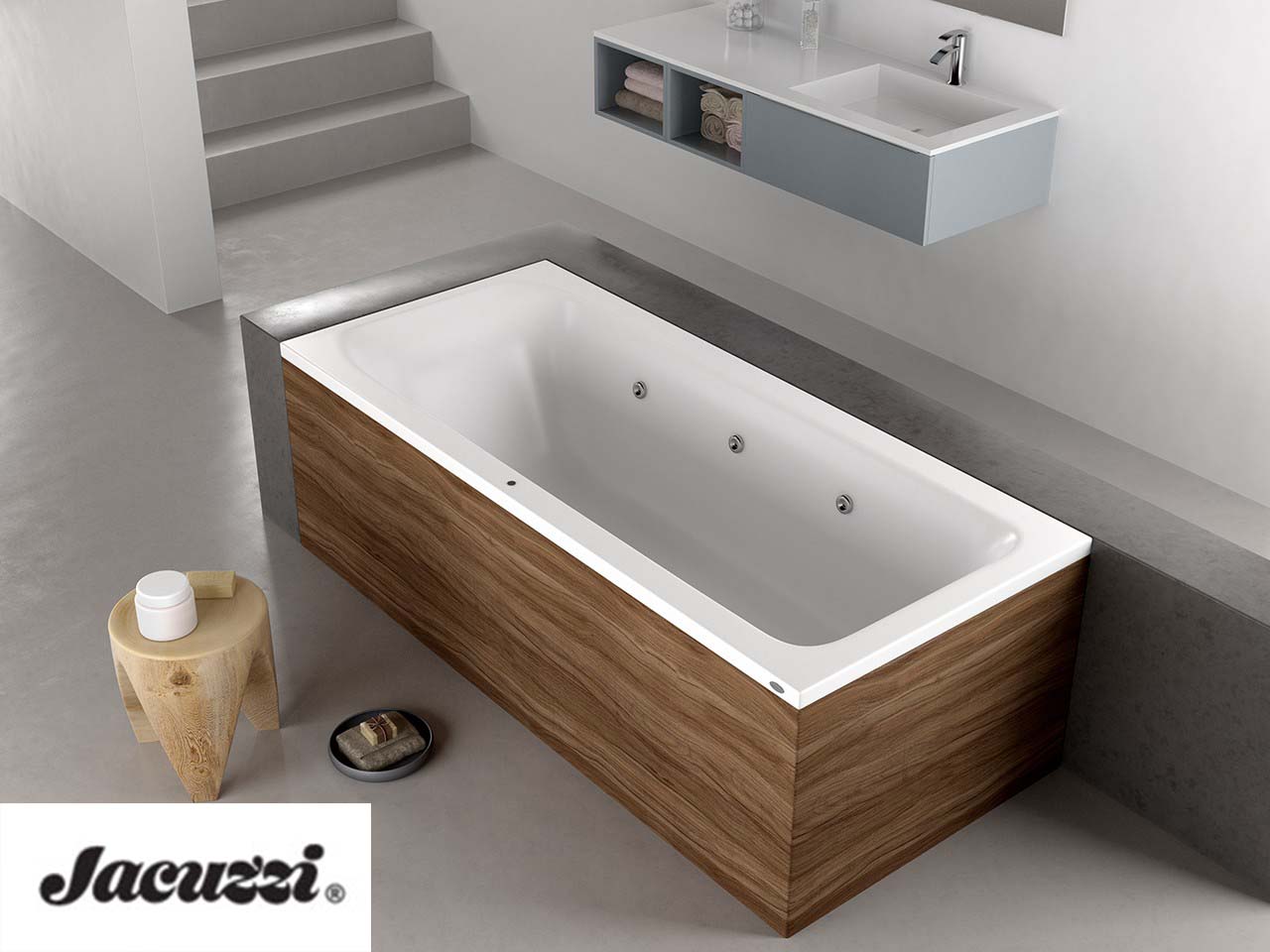 Vasca Idromassaggio Jacuzzi® Silk 170x70 Sinistra con 8 Bocchette e Finitura Effetto Legno Dark Oak-9012454