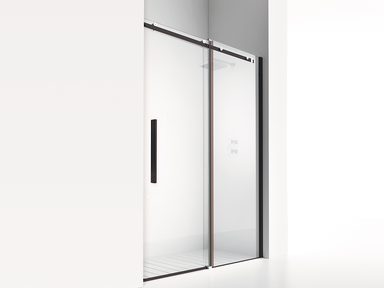 Porta Doccia Scorrevole Velo cm 100xH200 Est 98/100 Cristallo 8mm Trasparente Nero opaco-9008394