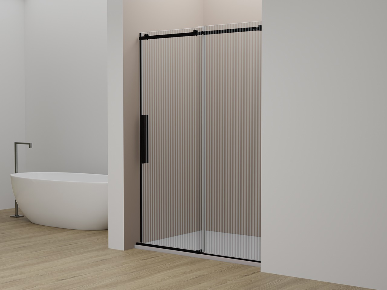 Porta Doccia Velo cm 100 H200 Est 98/100 Anta Scorrevole Destra Cristallo Serigrafato Profili Nero Opaco-9011882