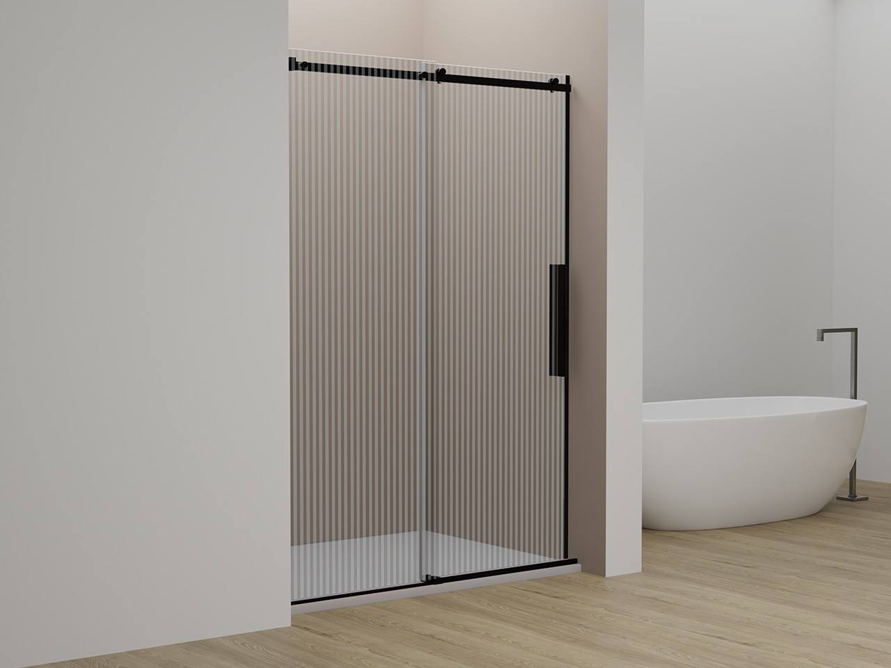 Porta Doccia Velo cm 100 H200 Est 98/100 Anta Scorrevole Sinistra Cristallo Serigrafato Profili Nero Opaco-9011883