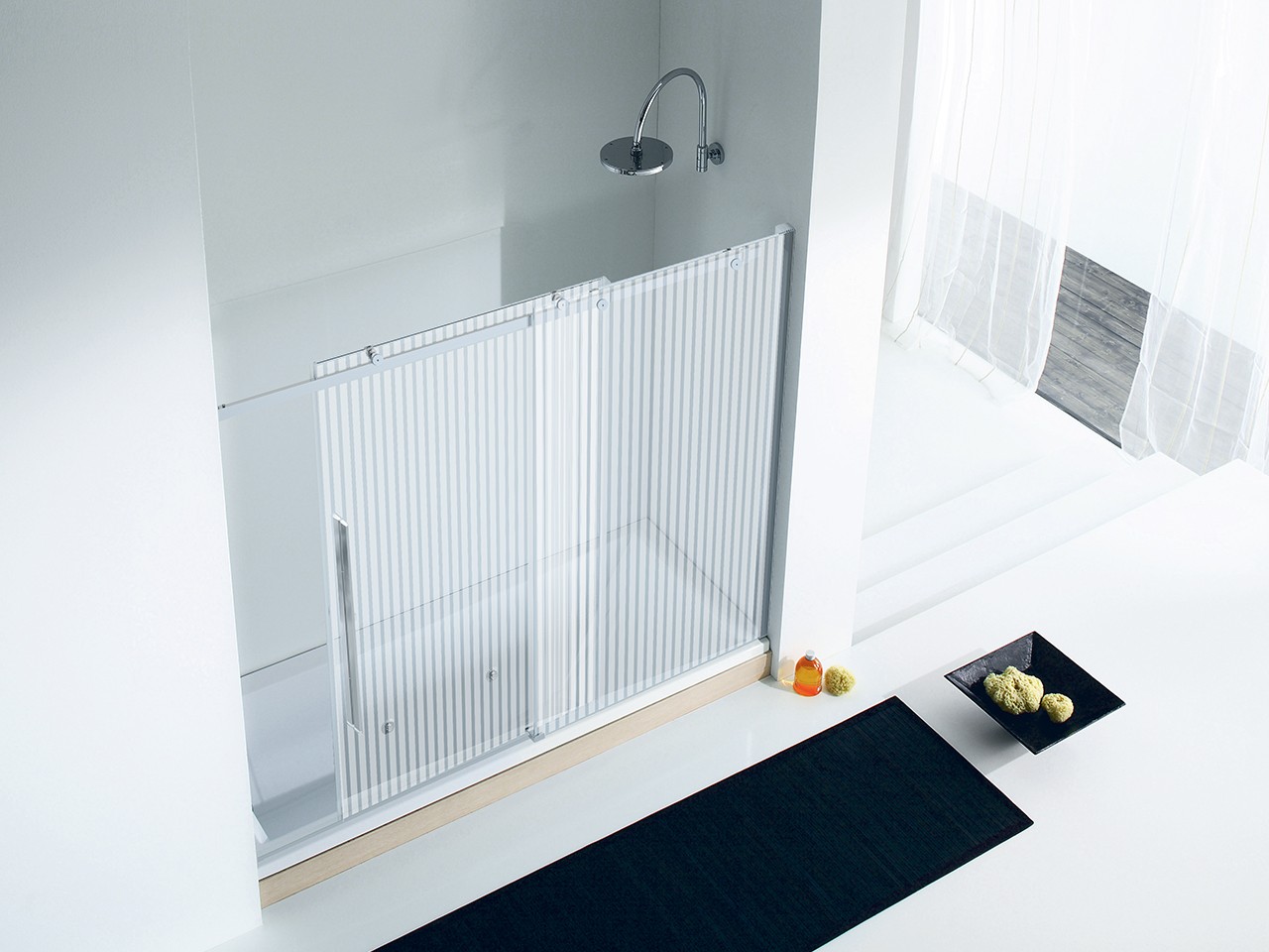 Porta Sopravasca Velo cm 170 H150 Anta Scorrevole Destra Cristallo Serigrafato Profili Cromo-9011834