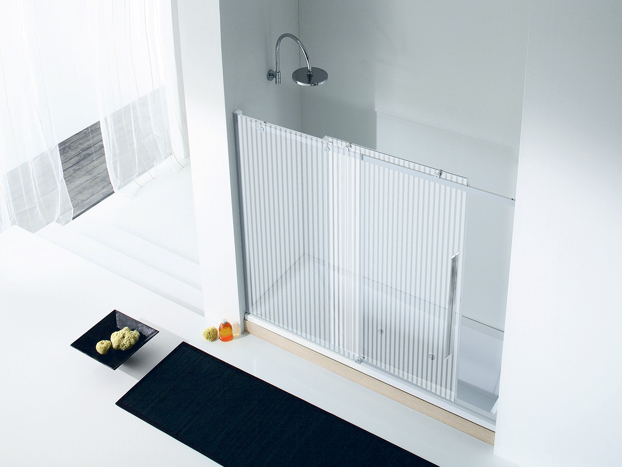 Porta Sopravasca Velo cm 170 H150 Anta Scorrevole Sinistra Cristallo Serigrafato Profili Cromo-9011835