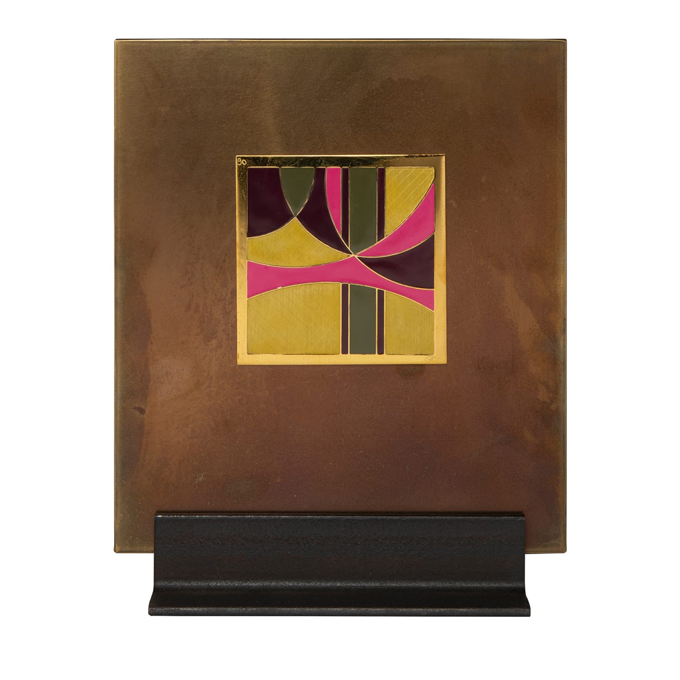 Carré Cloisonné su ottone brunito Pezzo d'arte decorativa #6