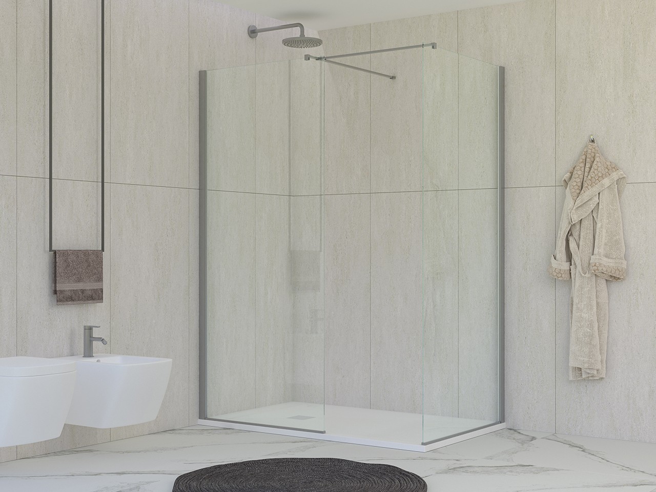 Walk-In Miro' 2 Lati 100x70 cm H200 Est 98,5/100-67,5/70 Cristalli 6 mm Trasparenti e Profili Cromo-9017888