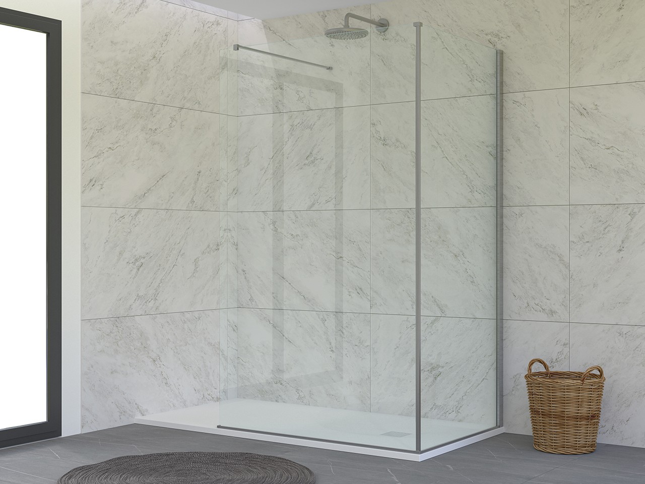 Walk-In Miro' 2 Lati Perpendicolari 109x70 cm H200 Est 68/70 Cristalli 6 mm Trasparenti e Profili Cromo-9019022