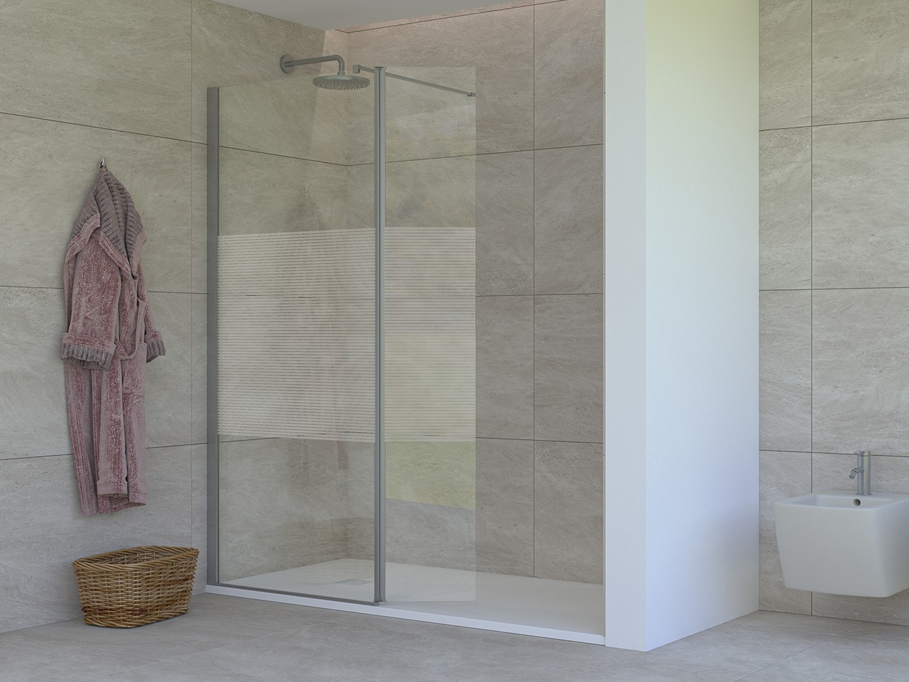 Walk-In Miro' 100 cm H200 Est 98,5/100 Sinistro con Aletta Cristalli 6 mm Trasparenti con Strisce Orizzontali e Profili Cromo-73838