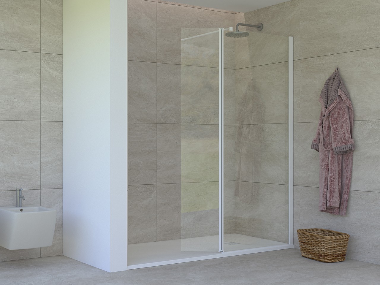 Walk-In Miro' 100 cm H200 Est 98,5/100 Destro con Aletta Cristalli 6 mm Trasparenti e Profili Bianco Opaco-73828