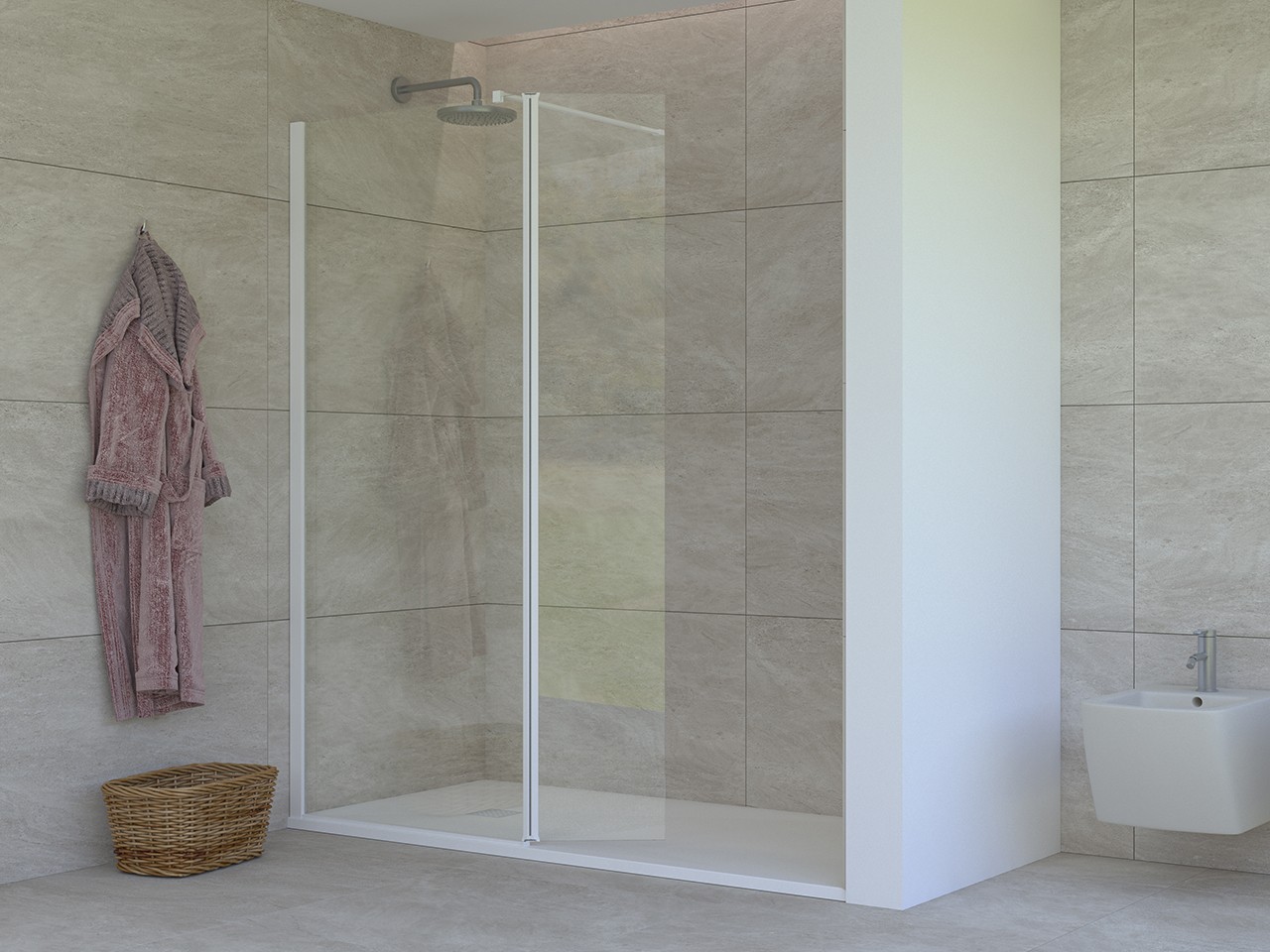 Walk-In Miro' 100 cm H200 Est 98,5/100 Sinistro con Aletta Cristalli 6 mm Trasparenti e Profili Bianco Opaco-73834