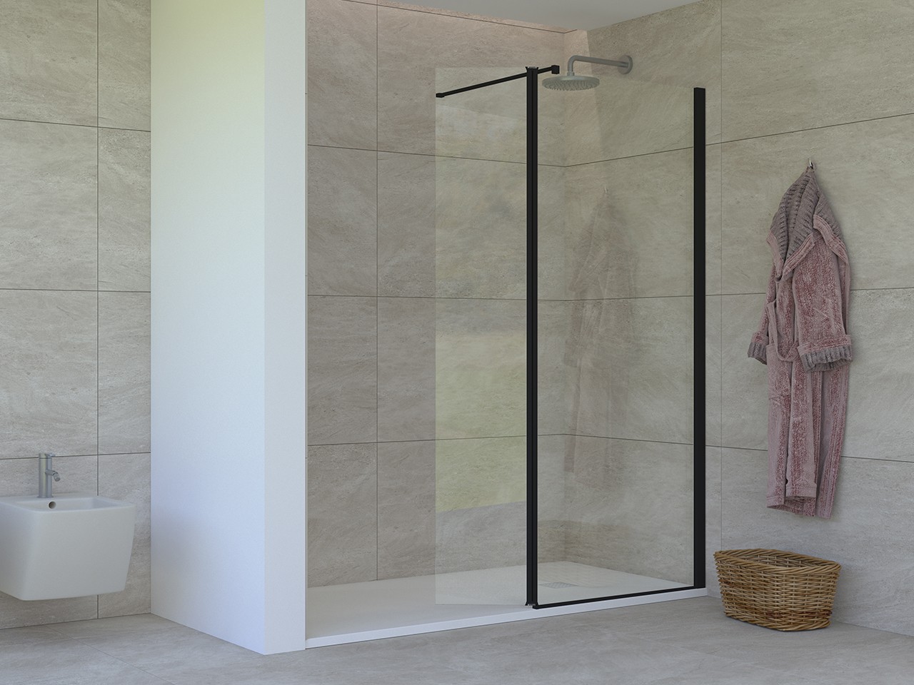 Walk-In Miro' 100 cm H200 Est 98,5/100 Destro con Aletta Cristalli 6 mm Trasparenti e Profili Nero Opaco-73827