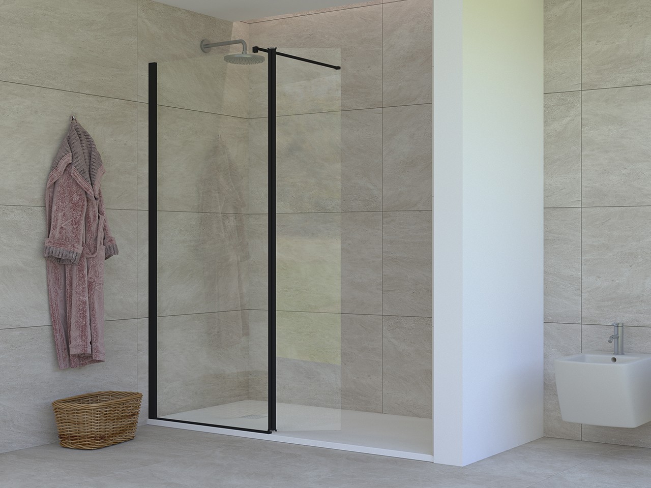 Walk-In Miro' 100 cm H200 Est 98,5/100 Sinistro con Aletta Cristalli 6 mm Trasparenti e Profili Nero Opaco-73833