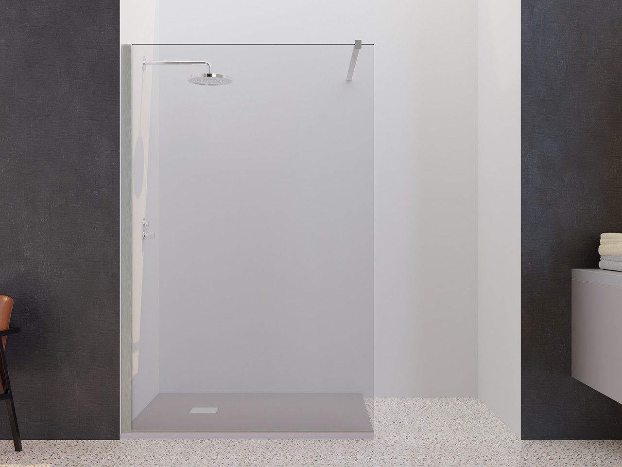 Walk-In Plano 100 cm H200 Est 97/99 Cristallo 6 mm Trasparente e Profili Effetto Inox Spazzolato-68633