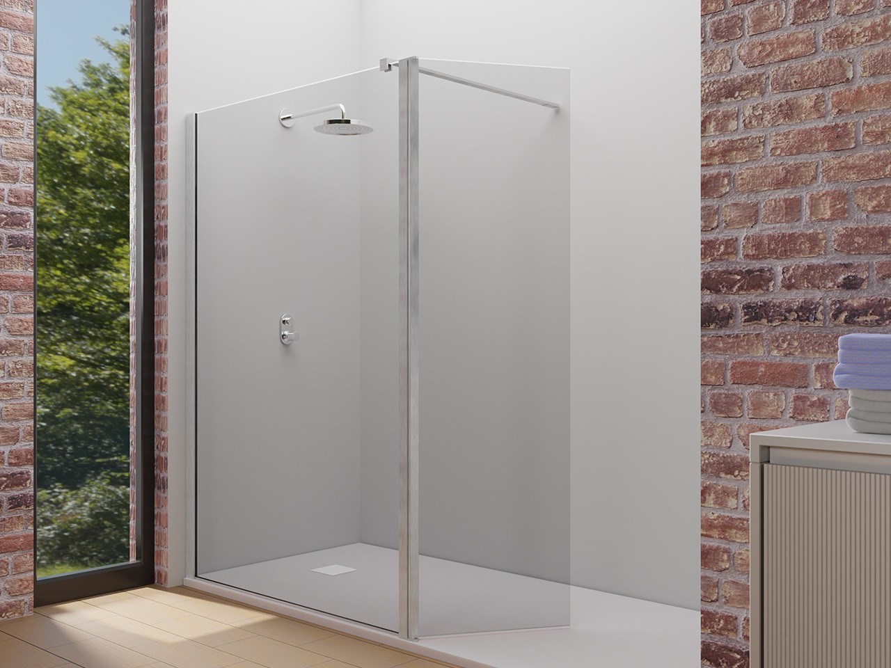 Walk-In Plano 140 cm H200 Est 136/138 Cristallo 8 mm Trasparente e Paraspruzzi Mobile con Profili Effetto Inox Spazzolato-9012723