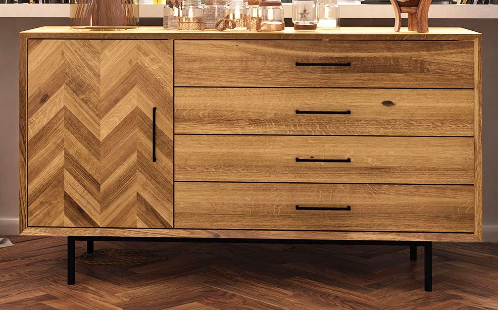 Cassettiera "Kumeu" 41, rovere massello selvatico, oliato - 80 x 144 x 45 cm (h x l x p)