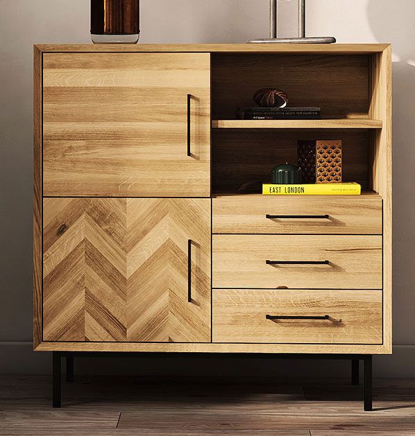 Cassettiera "Kumeu" 43, rovere massello selvatico, oliato - 95 x 97 x 45 cm (h x l x p)