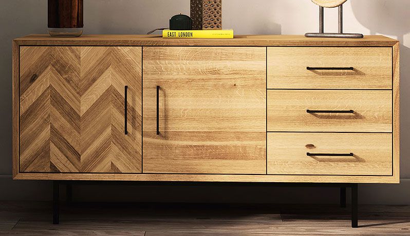 Cassettiera "Kumeu" 27, rovere massello selvatico, oliato - 65 x 144 x 45 cm (h x l x p)