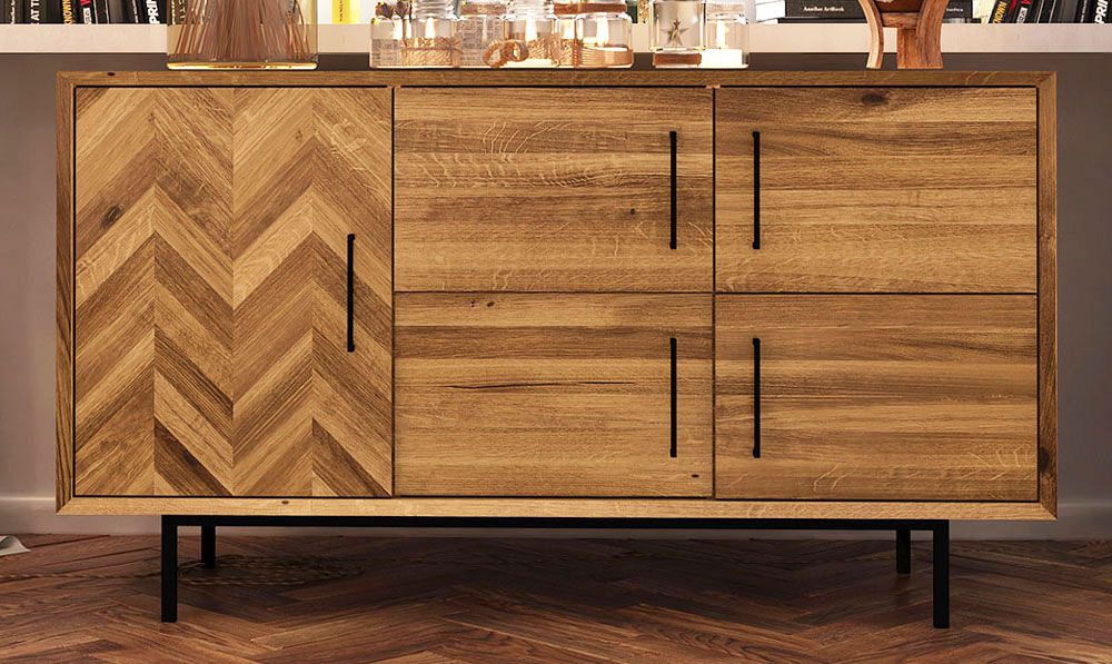 Cassettiera "Kumeu" 38, rovere massello selvatico, oliato - 80 x 144 x 45 cm (h x l x p)