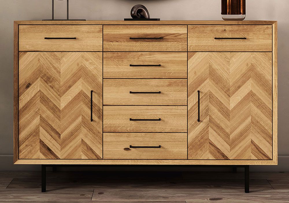 Cassettiera "Kumeu" 46, rovere massello selvatico, oliato - 95 x 144 x 45 cm (h x l x p)