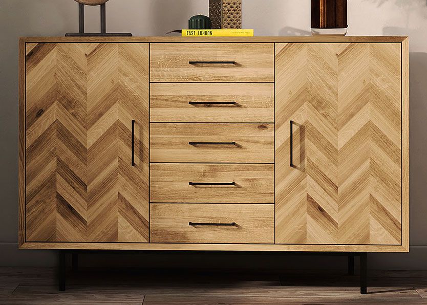 Cassettiera "Kumeu" 47, rovere massello selvatico, oliato - 95 x 144 x 45 cm (h x l x p)