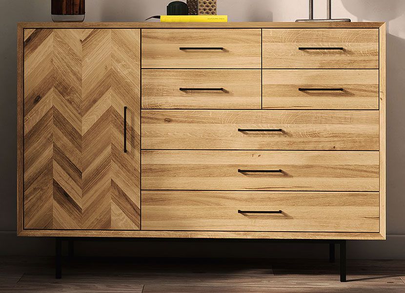 Cassettiera "Kumeu" 49, rovere massello selvatico, oliato - 95 x 144 x 45 cm (h x l x p)