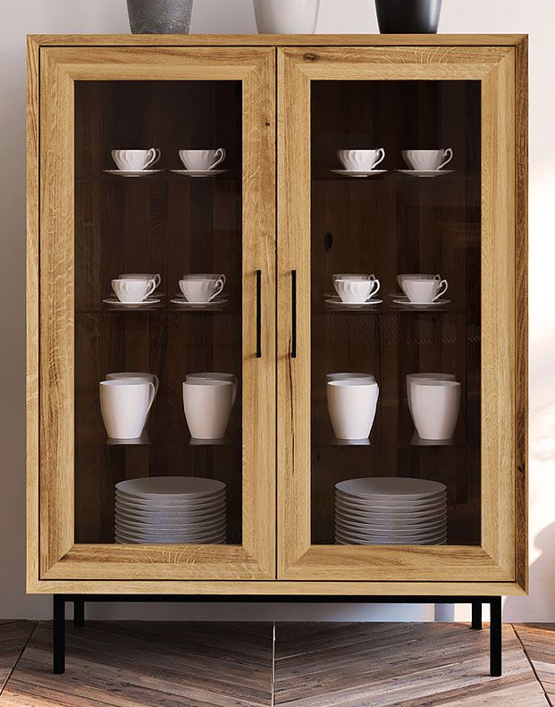 Vetrinetta "Kumeu" 52, rovere massello selvatico, oliato - 125 x 97 x 45 cm (h x l x p)